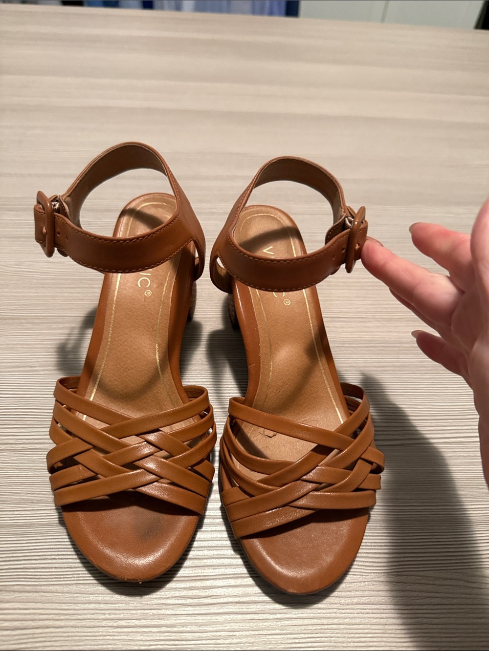 Vionic Brown Leather Woven Ankle-Strap Heels